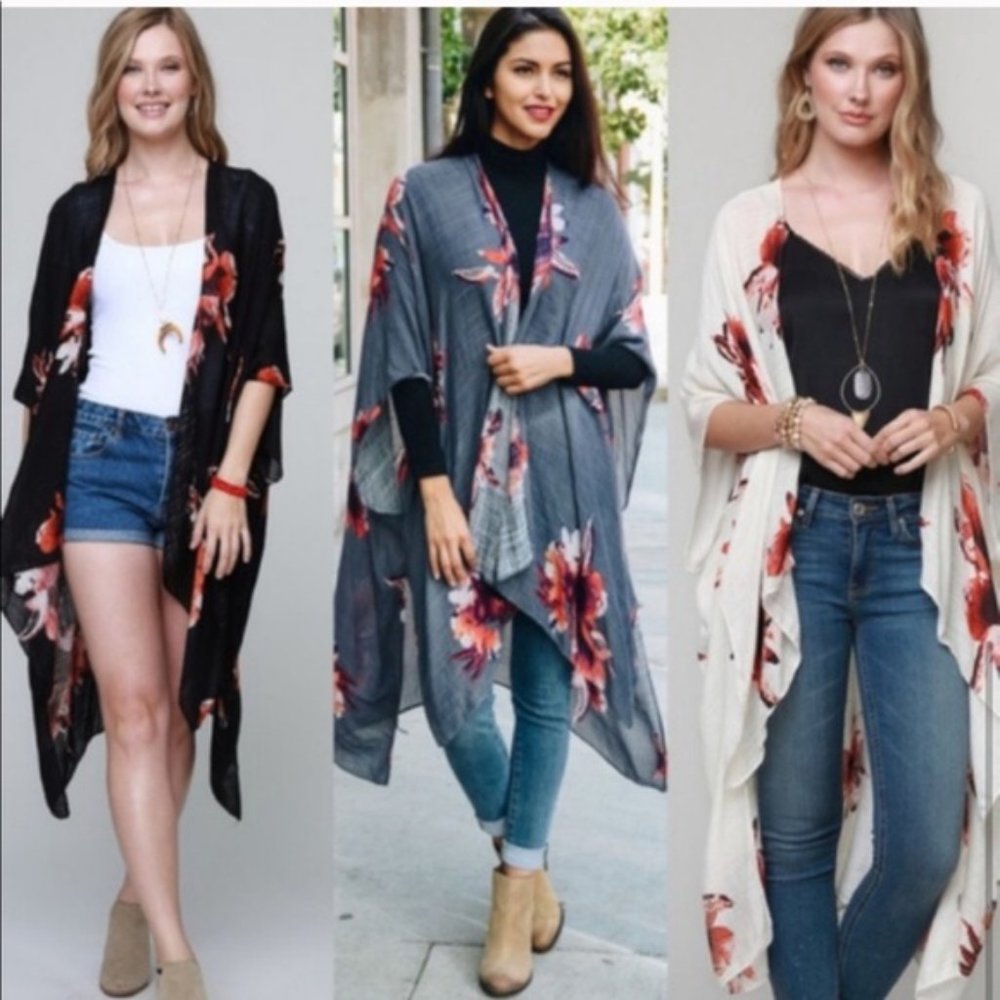 Floral Print Kimono in Gray